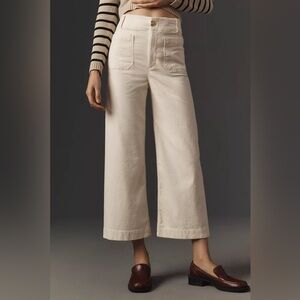 Anthropologie Colette Cropped Wide-Leg Pants by Maeve: Corduroy Edition Ivory